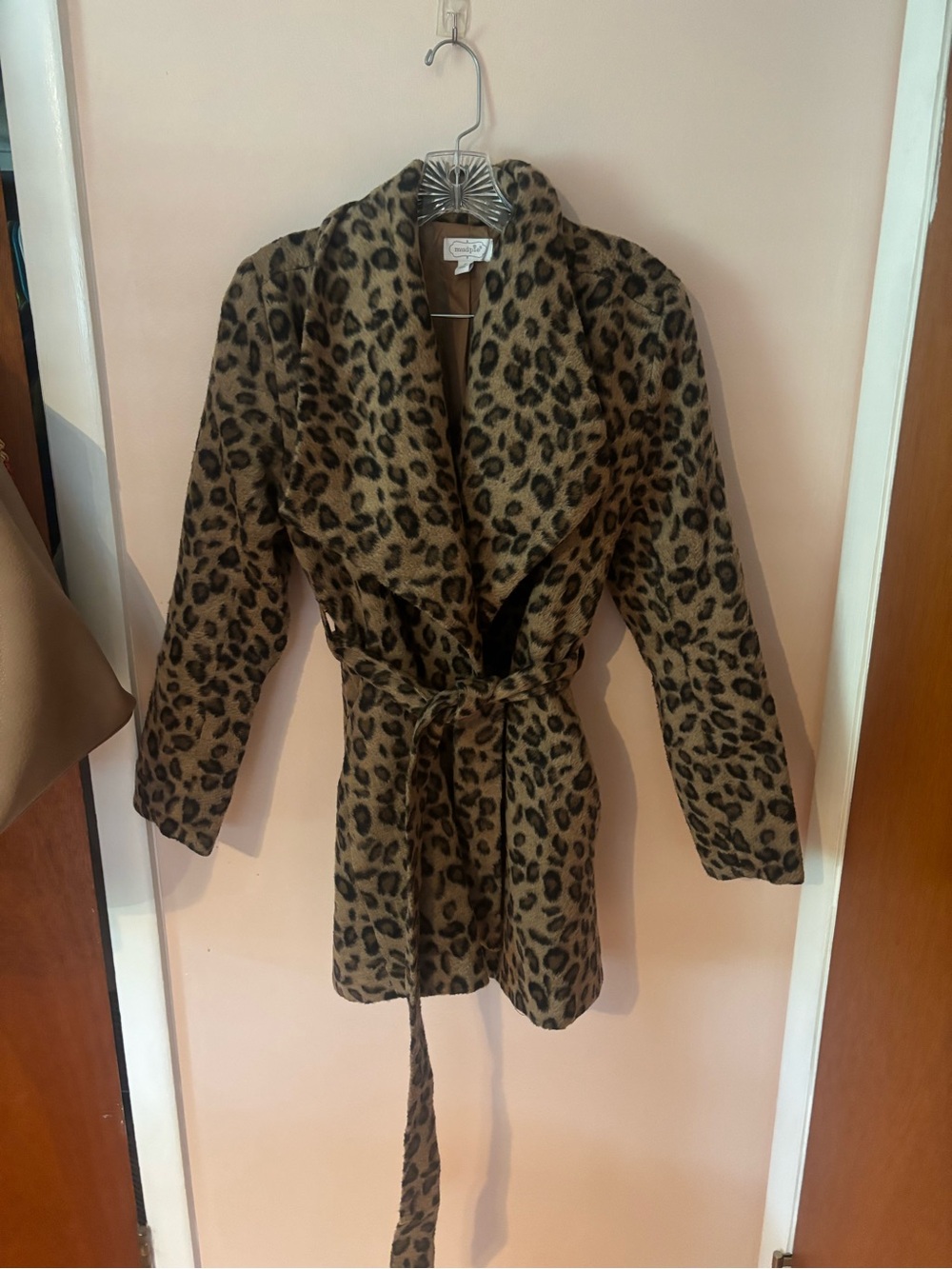 Mud Pie NWT Albany Leopard Coat Tan Size Small - Picture 2 of 4
